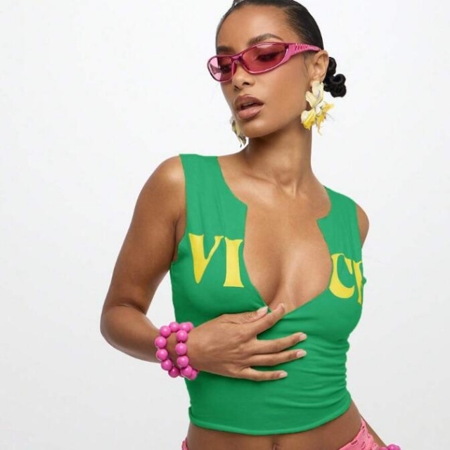 VICE Printed U Neckline Fitted Tank Top