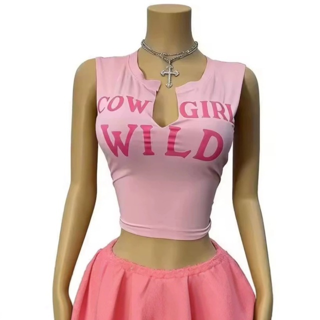 COWGIRL Printed Fitted Crop Top