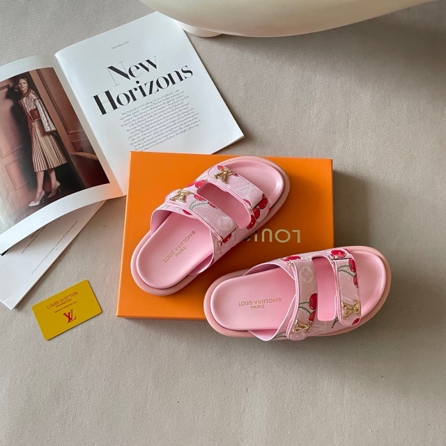 Fashion Cherry Print Velcro Flat Slides