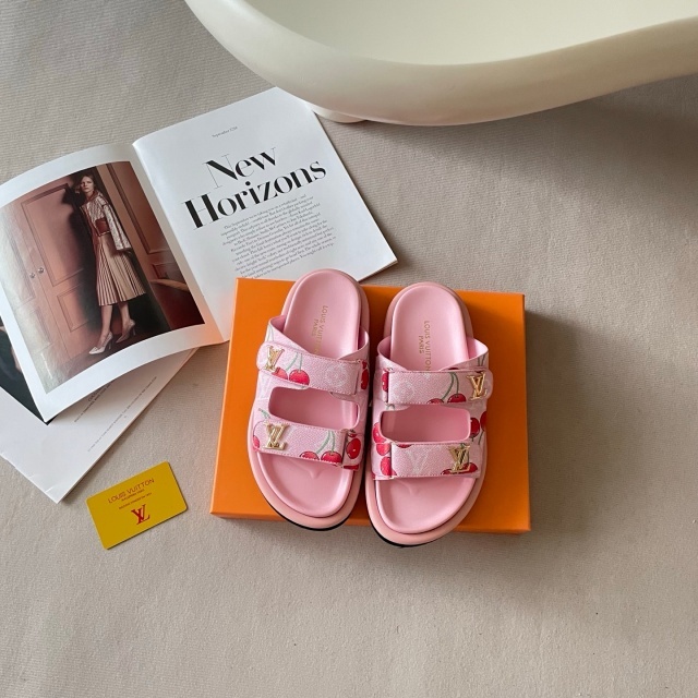 Fashion Cherry Print Velcro Flat Slides