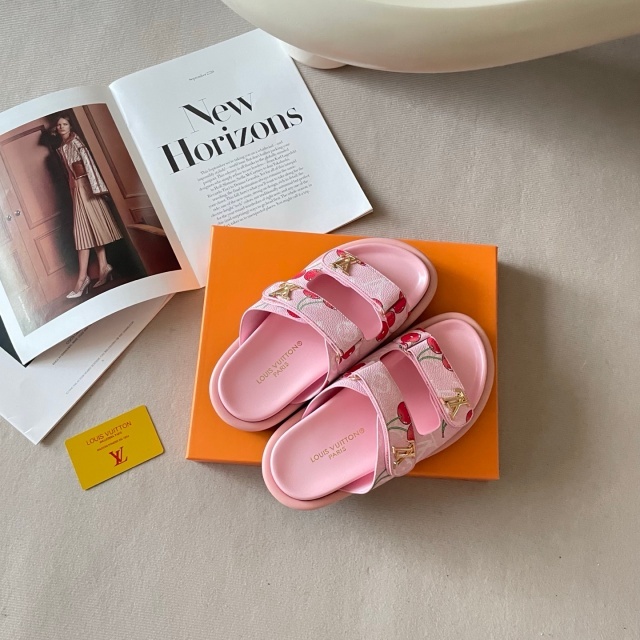 Fashion Cherry Print Velcro Flat Slides