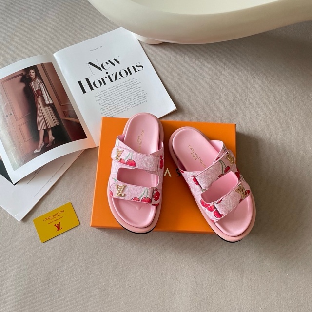 Fashion Cherry Print Velcro Flat Slides