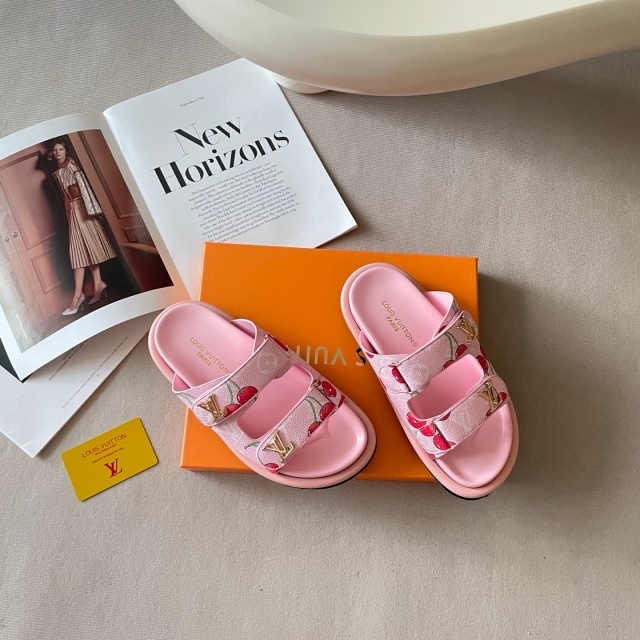 Fashion Cherry Print Velcro Flat Slides