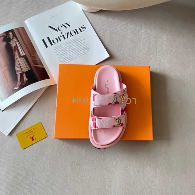 Fashion Cherry Print Velcro Flat Slides