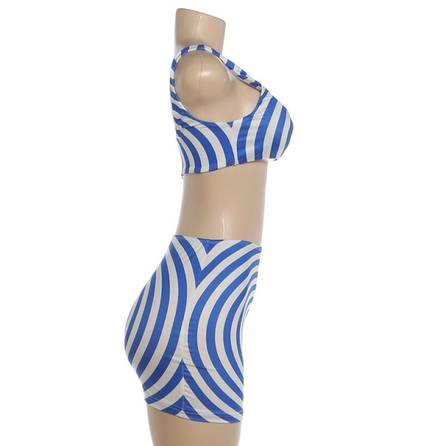 Spiral Printed Suspender Top Mini Skirt Set