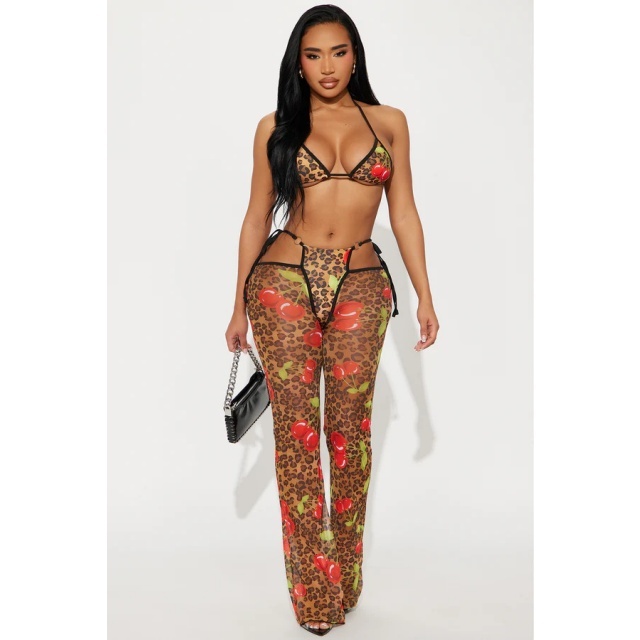 Leopard Printed Bra Top Hollow Out Pant Set