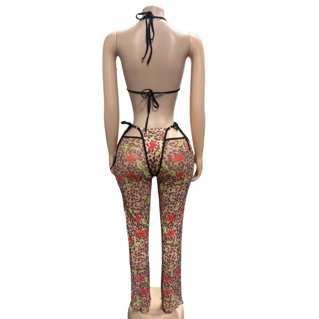 Leopard Printed Bra Top Hollow Out Pant Set