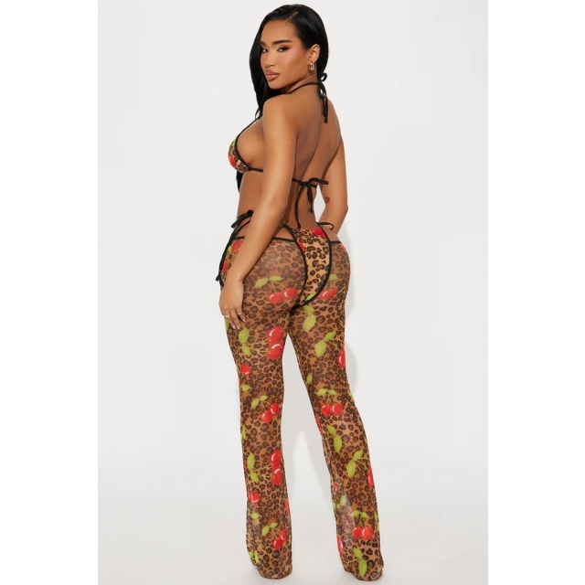 Leopard Printed Bra Top Hollow Out Pant Set