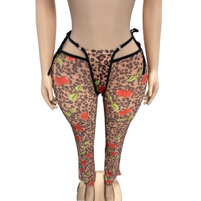 Leopard Printed Bra Top Hollow Out Pant Set