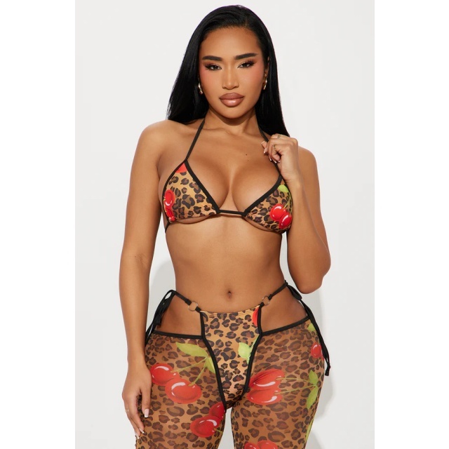 Leopard Printed Bra Top Hollow Out Pant Set