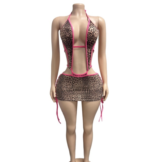 Leopard Printed Hollow Out Dress Set