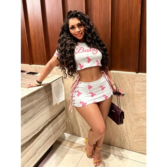 Printed Crop Top Laced-up Mini Skirt Set