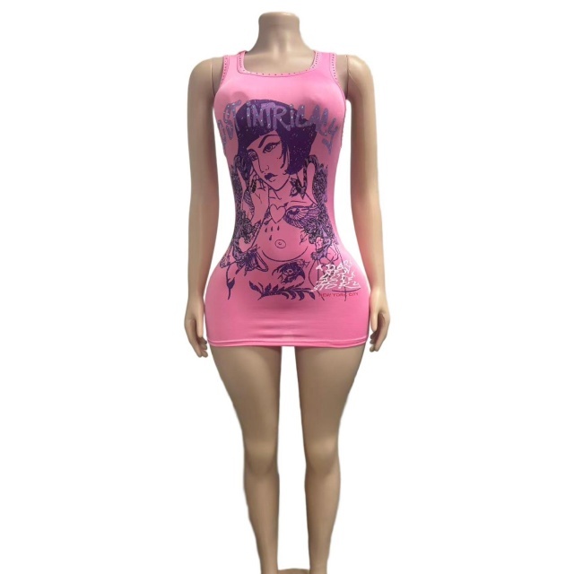 U Neckline Printed Tank Mini Dress