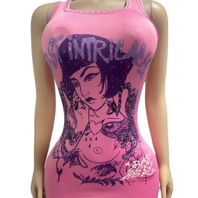 U Neckline Printed Tank Mini Dress