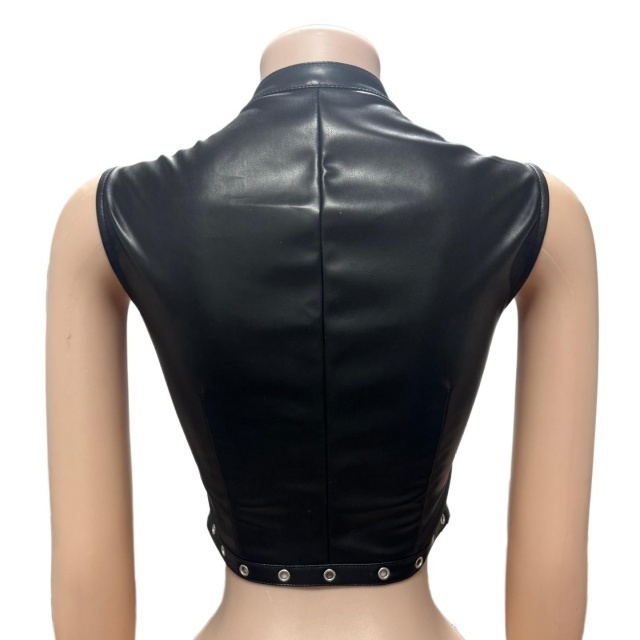 Vintage Style Hollow Out Laced-up PU Tank Top