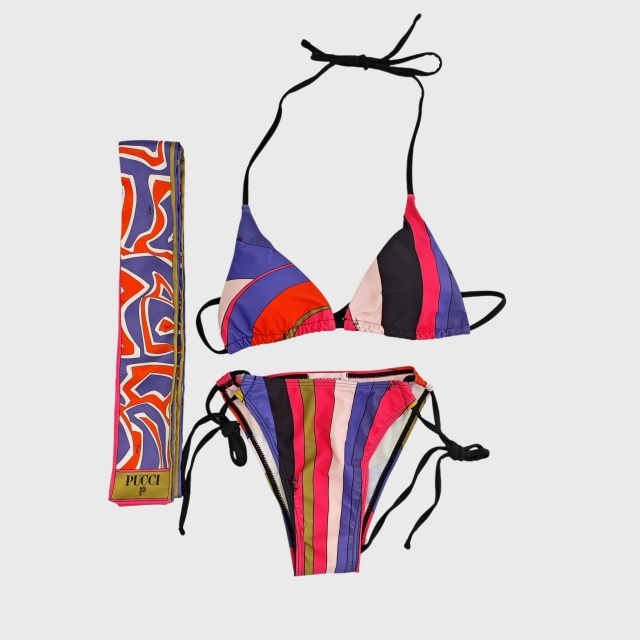 Colorful Printed Bikinis Swimsuit Set with Scarf