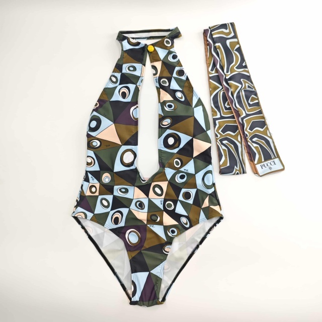 Deep V Halter One Piece Swimsuit with Scarf