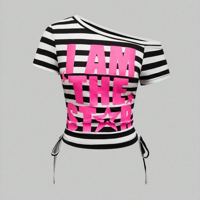 I AM THE STAR Striped Printed Slim Fit Top