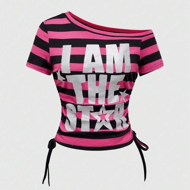 I AM THE STAR Striped Printed Slim Fit Top