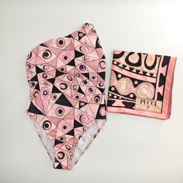 Single Shoulder Printed One Piece Swimsuit with Scarf
