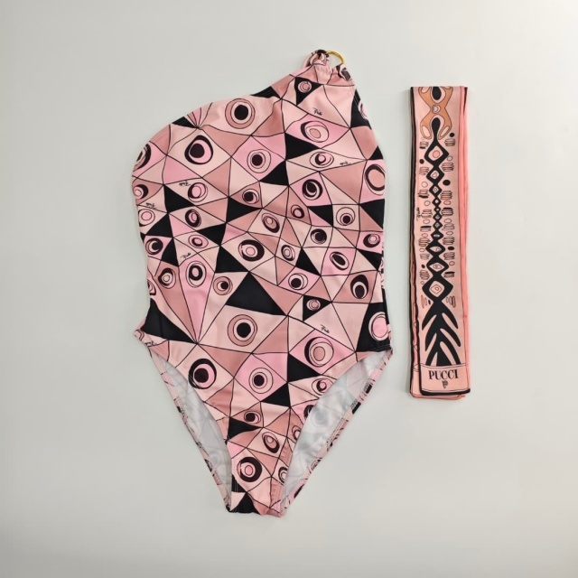 Single Shoulder Printed One Piece Swimsuit with Scarf