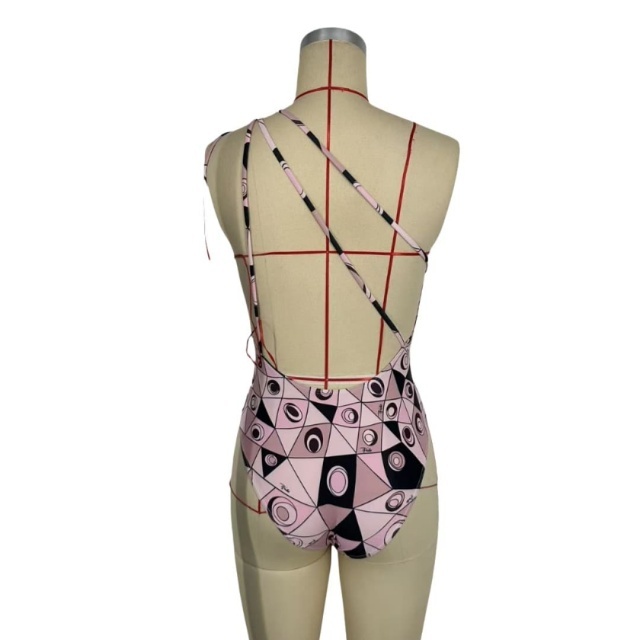 Single Shoulder Printed One Piece Swimsuit with Scarf