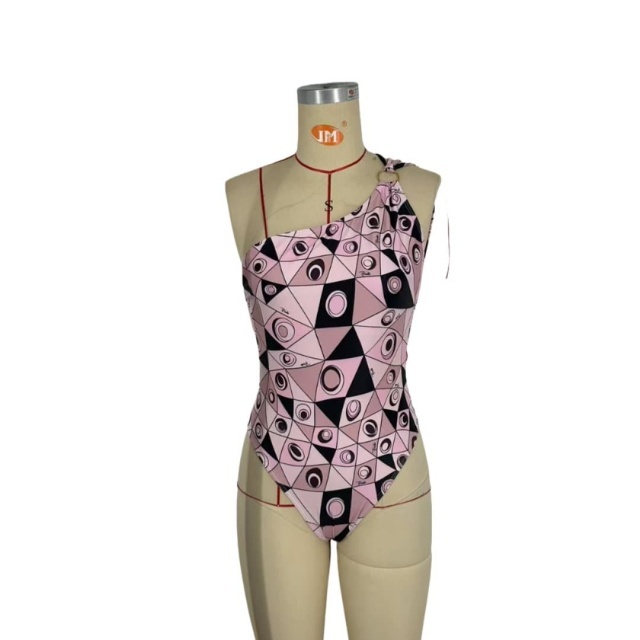 Single Shoulder Printed One Piece Swimsuit with Scarf