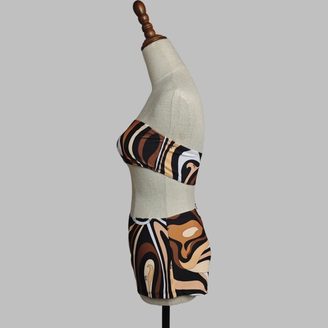 Striped Printed Tube Top High Waist Swimsuit Set with Scarf