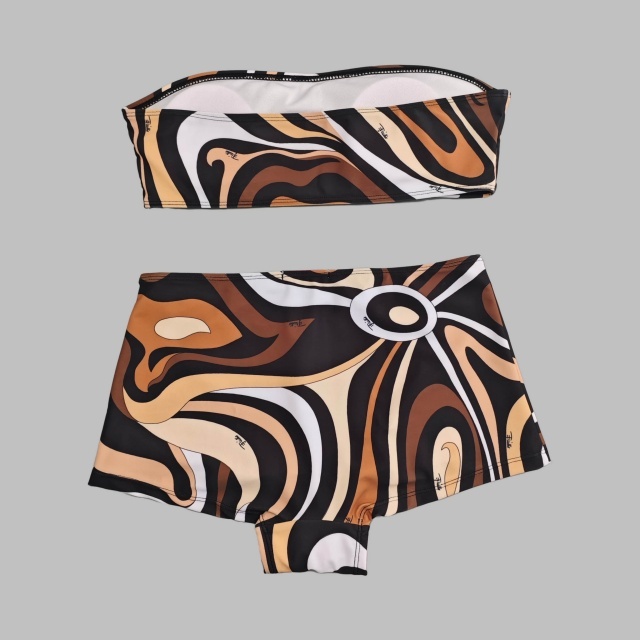 Striped Printed Tube Top High Waist Swimsuit Set with Scarf