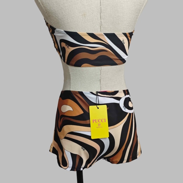 Striped Printed Tube Top High Waist Swimsuit Set with Scarf