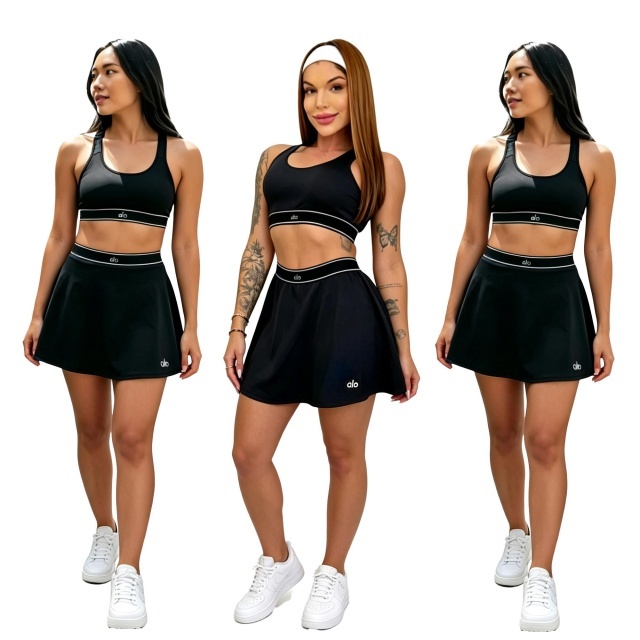 Fashion Embroidery Tank Top Sport Skirt Set