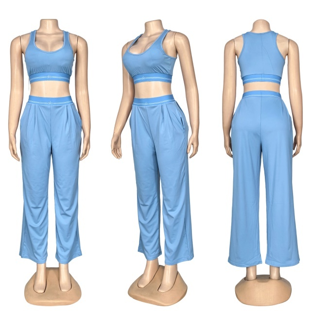 Fashion Embroidery Tank Top Casual Yoga Suit