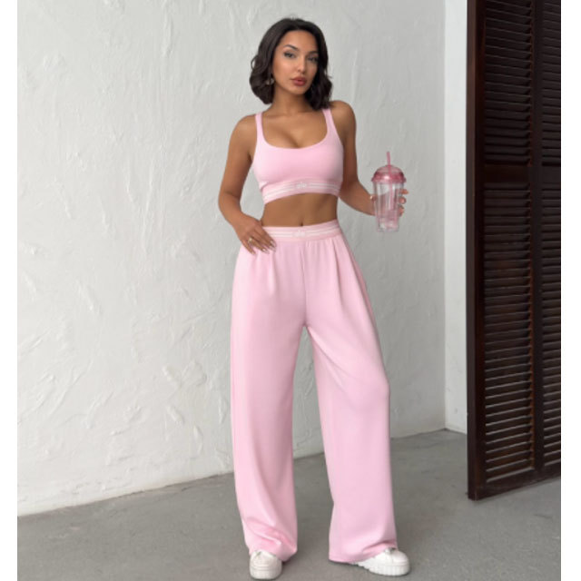 Fashion Embroidery Tank Top Casual Yoga Suit