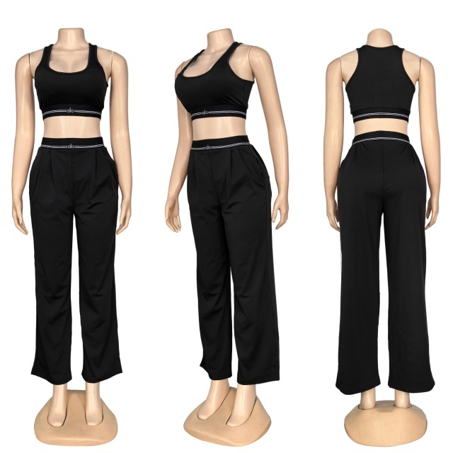Fashion Embroidery Tank Top Casual Yoga Suit