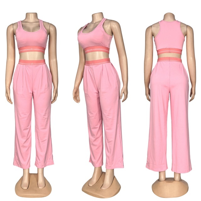 Fashion Embroidery Tank Top Casual Yoga Suit