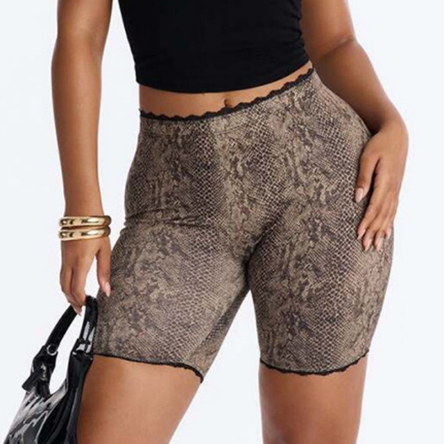 Printed Lace Trim Slim Fitted Shorts