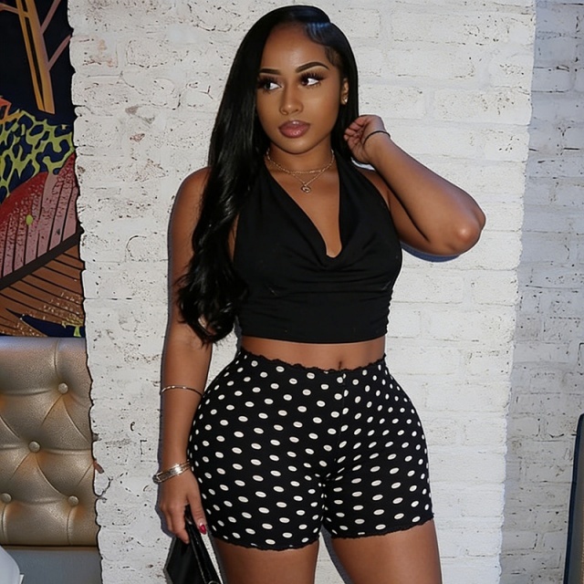 Printed Lace Trim Slim Fitted Shorts