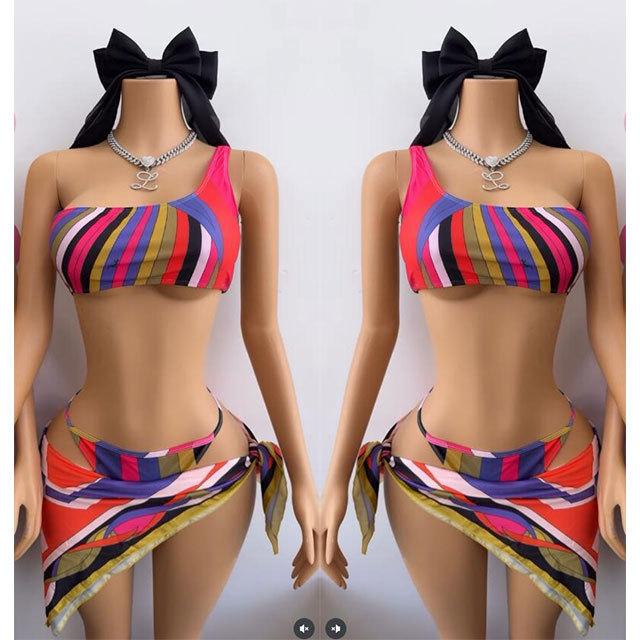 Single Shoulder Tankinis Swimsuit Set with Scarf