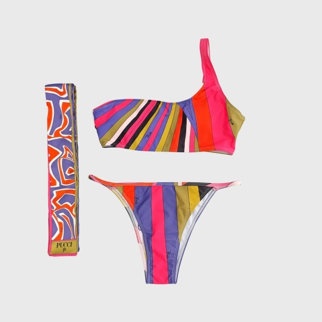Single Shoulder Tankinis Swimsuit Set with Scarf