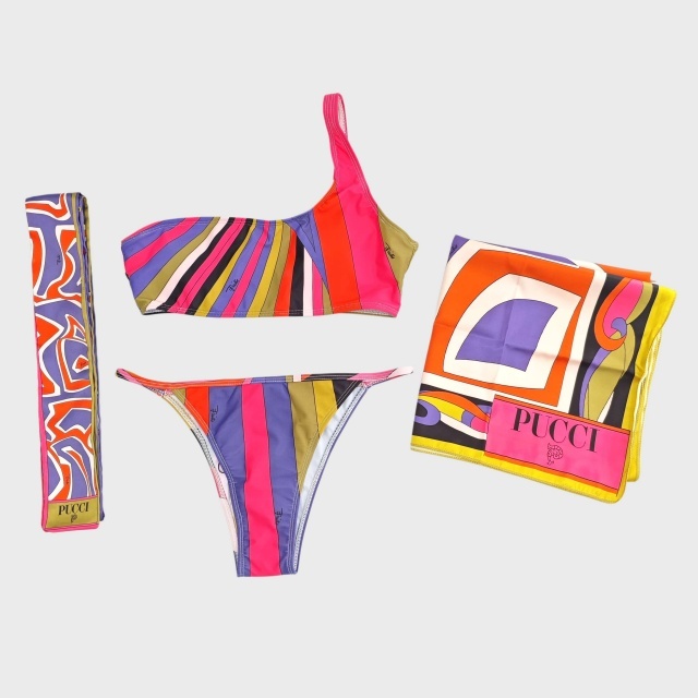 Single Shoulder Tankinis Swimsuit Set with Scarf