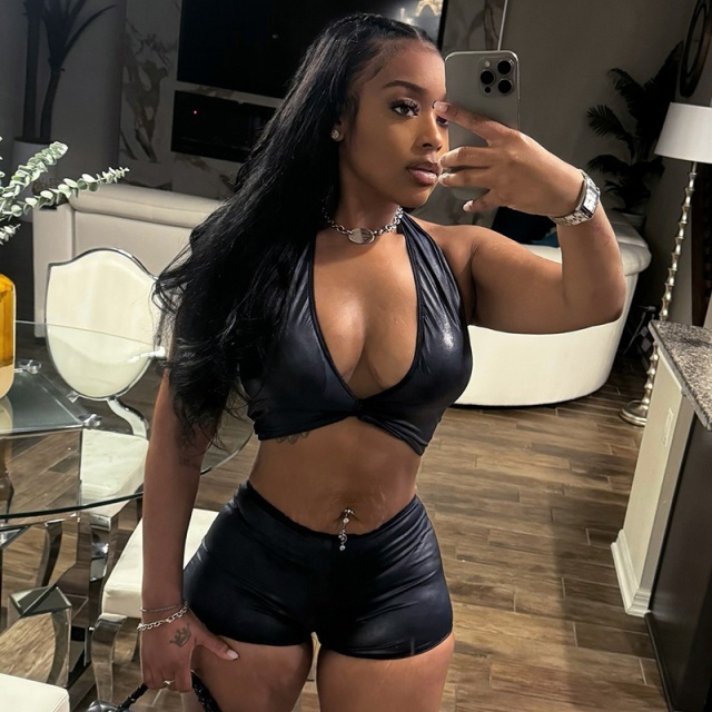 Halter Neck Crop Top Slim Fitted Short Set