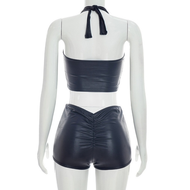 Halter Neck Crop Top Slim Fitted Short Set