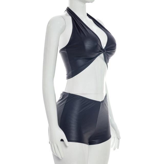 Halter Neck Crop Top Slim Fitted Short Set