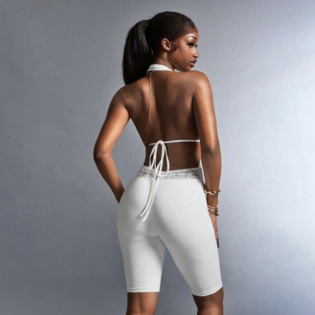 Plunging V Neck Backless Skinny Romper