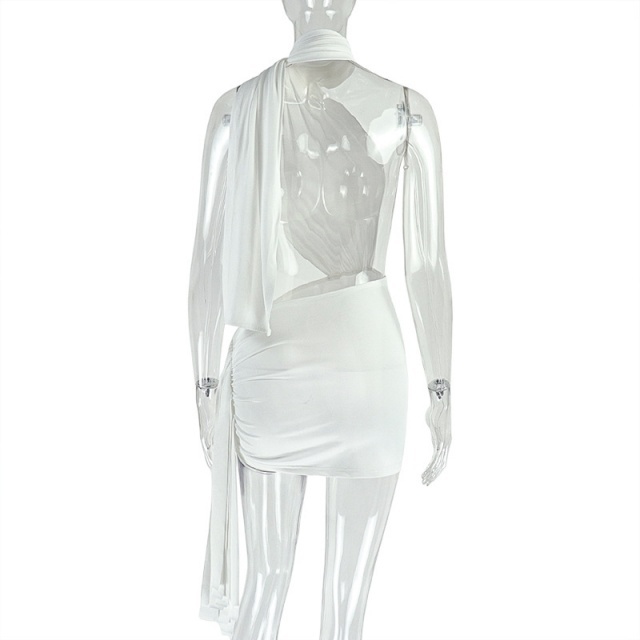 Asymmetrical Pleated Cut Out Backless Dress