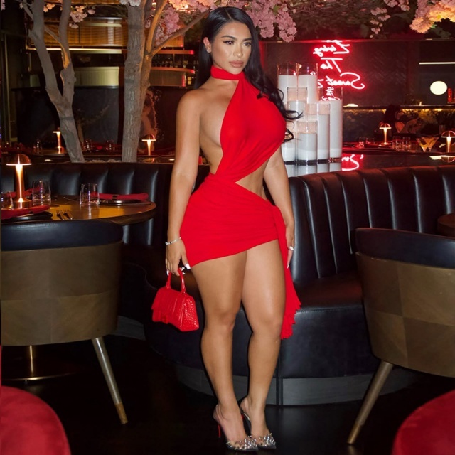 Asymmetrical Pleated Cut Out Backless Dress
