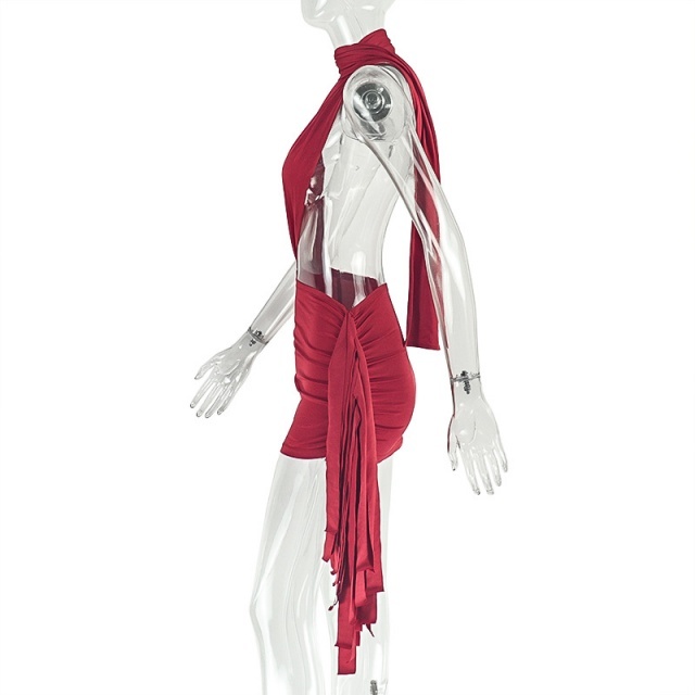 Asymmetrical Pleated Cut Out Backless Dress
