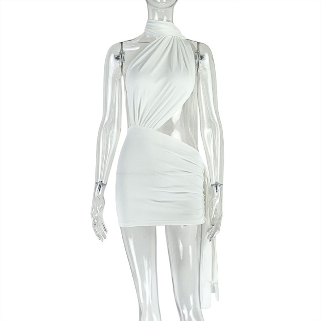 Asymmetrical Pleated Cut Out Backless Dress