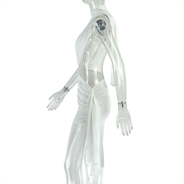 Asymmetrical Pleated Cut Out Backless Dress