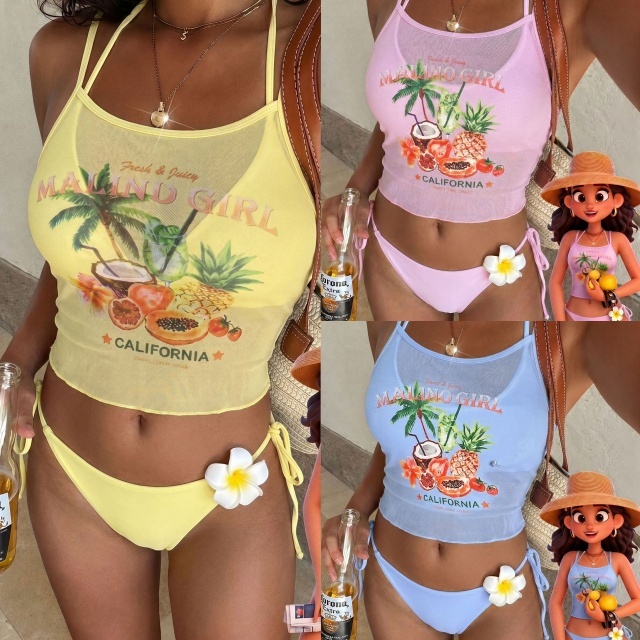 Beachwear Printed 3 Pieces Bikinis Set